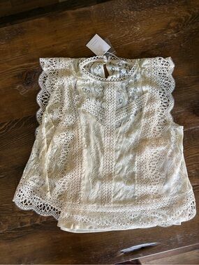 LC Lauren Conrad Cream Lace Overlay Sleeveless Top